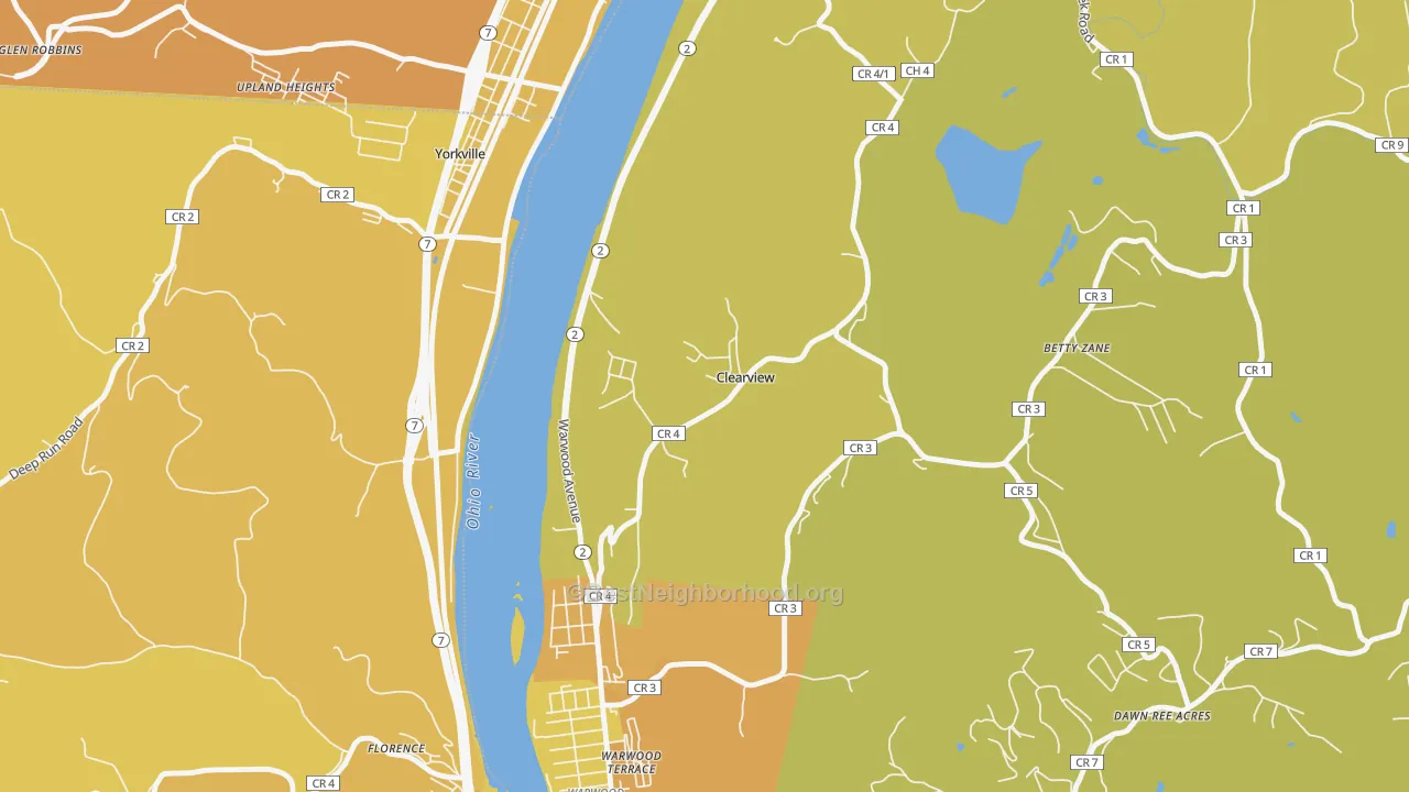 Map of the best neighborhoods in the Clearview area, with better matches in green and worse matches in red