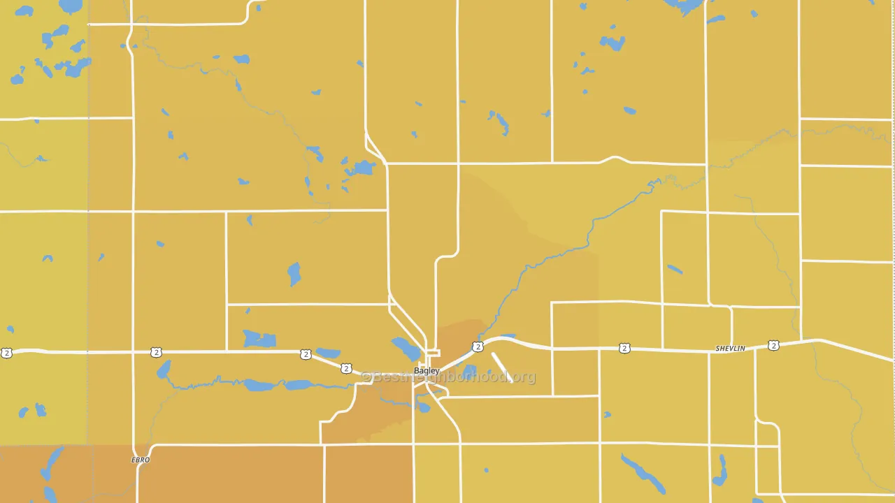 Map of the best neighborhoods in the Clearwater County area, with better matches in green and worse matches in red