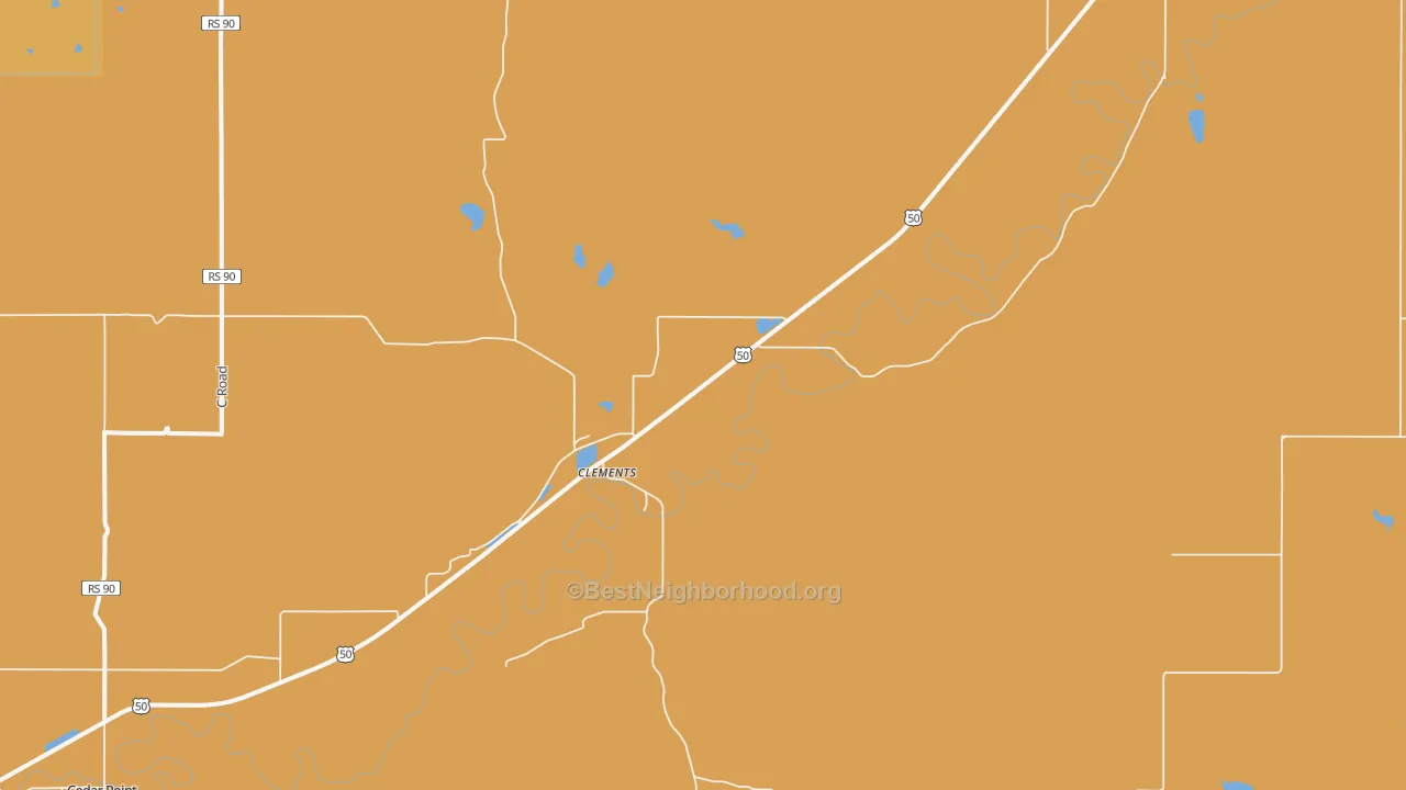 Map of the best neighborhoods in the Clements area, with better matches in green and worse matches in red