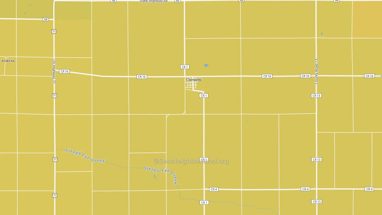 Map of the best neighborhoods in the Clements area, with better matches in green and worse matches in red
