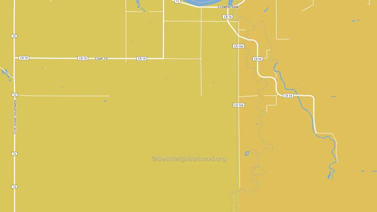 Map of the best neighborhoods in the Clementson area, with better matches in green and worse matches in red