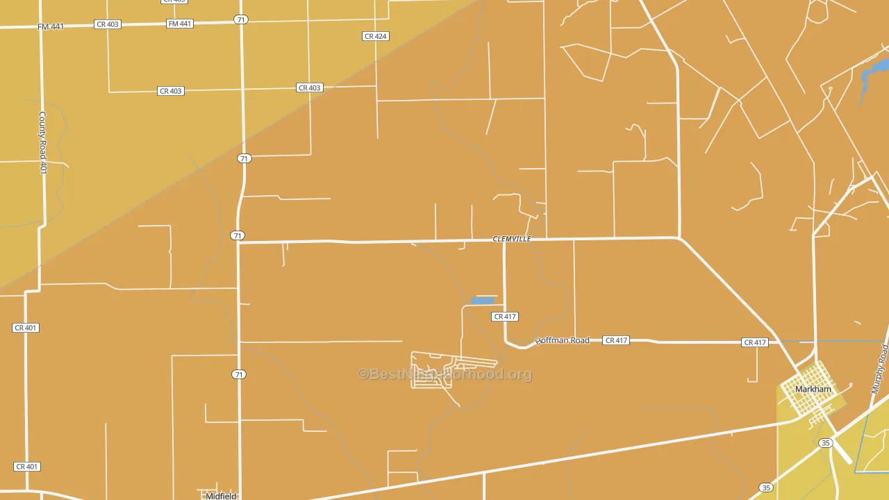 Map of the best neighborhoods in the Clemville area, with better matches in green and worse matches in red