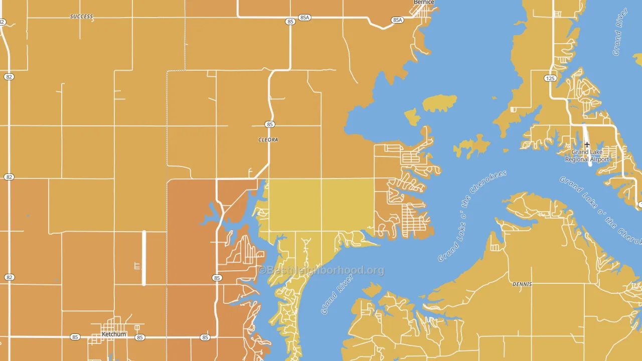 Map of the best neighborhoods in the Cleora area, with better matches in green and worse matches in red