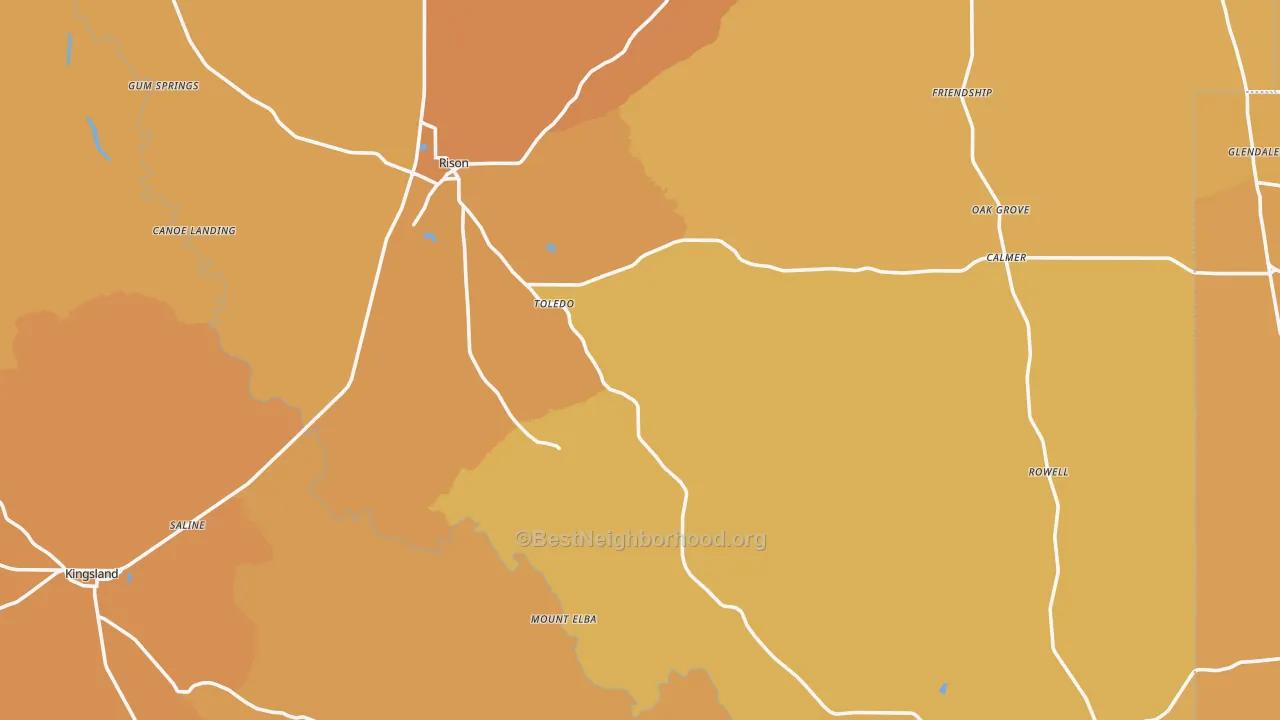 Map of the best neighborhoods in the Cleveland County area, with better matches in green and worse matches in red