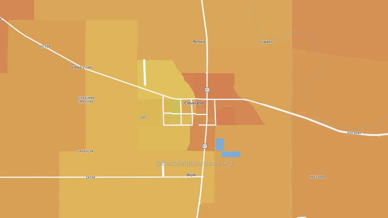 Map of the best neighborhoods in the Cleveland area, with better matches in green and worse matches in red