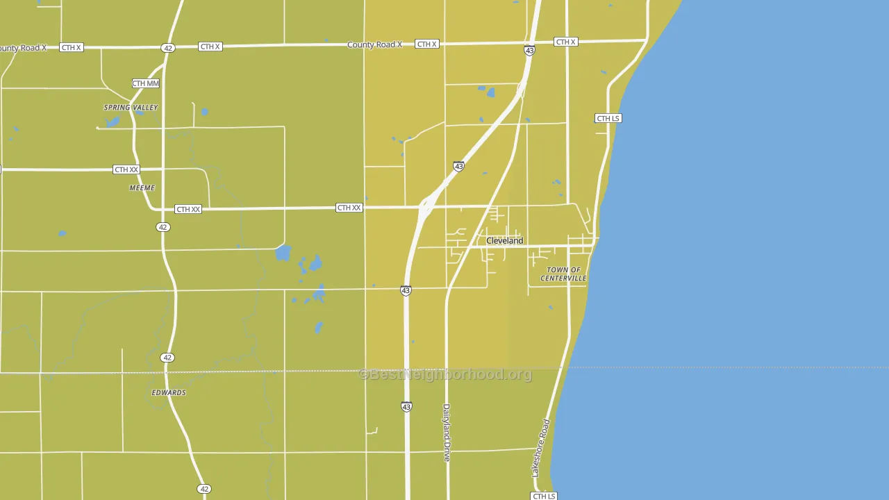 Map of the best neighborhoods in the Cleveland area, with better matches in green and worse matches in red