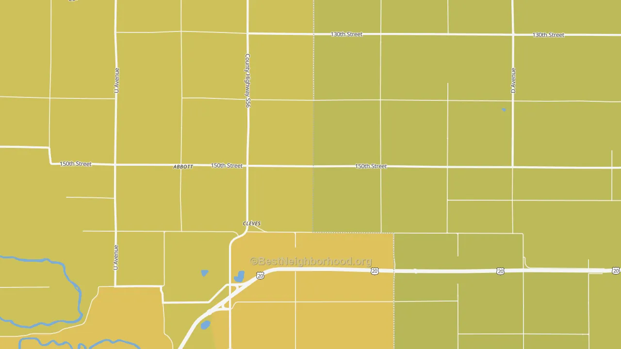 Map of the best neighborhoods in the Cleves area, with better matches in green and worse matches in red
