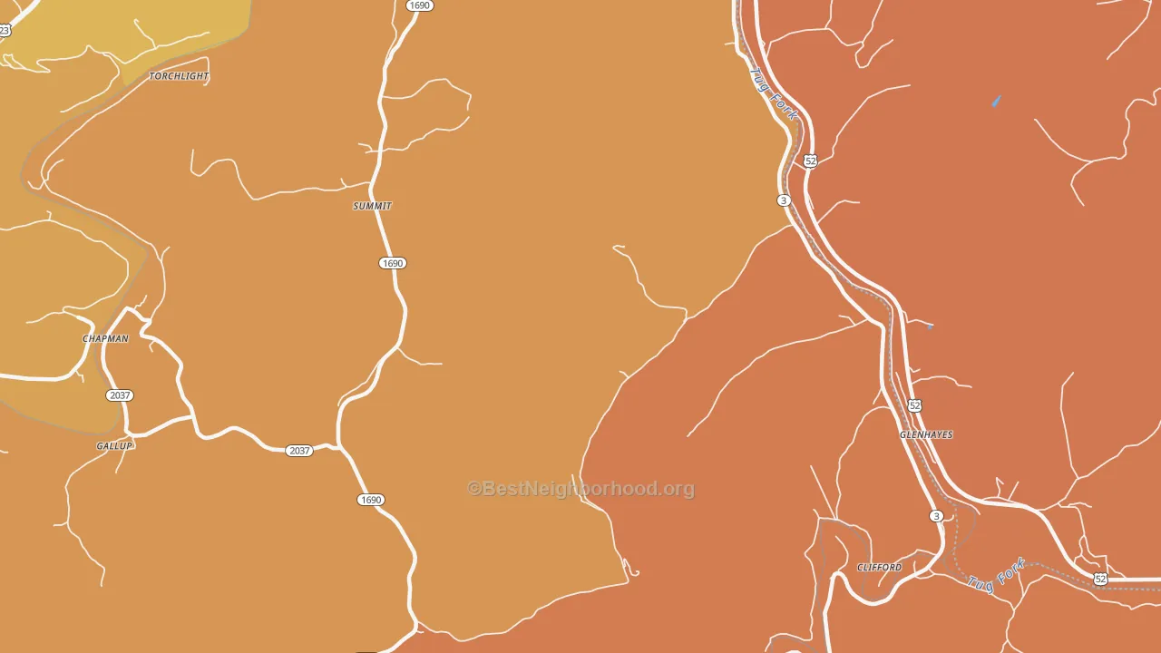 Map of the best neighborhoods in the Clifford area, with better matches in green and worse matches in red
