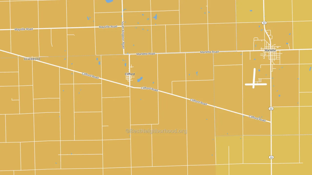 Map of the best neighborhoods in the Clifford area, with better matches in green and worse matches in red