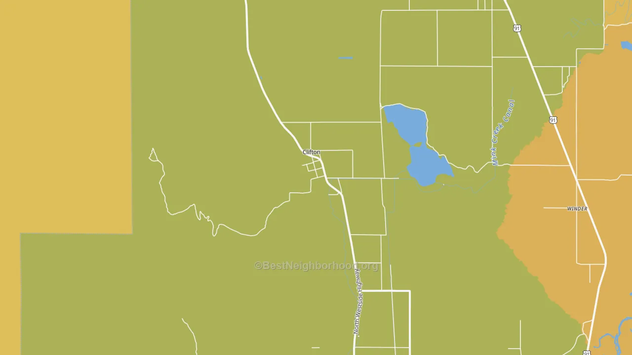 Map of the best neighborhoods in the Clifton area, with better matches in green and worse matches in red