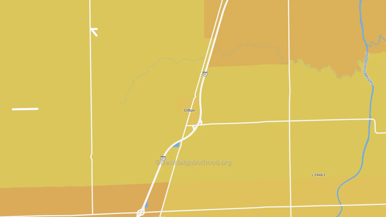 Map of the best neighborhoods in the Clifton area, with better matches in green and worse matches in red