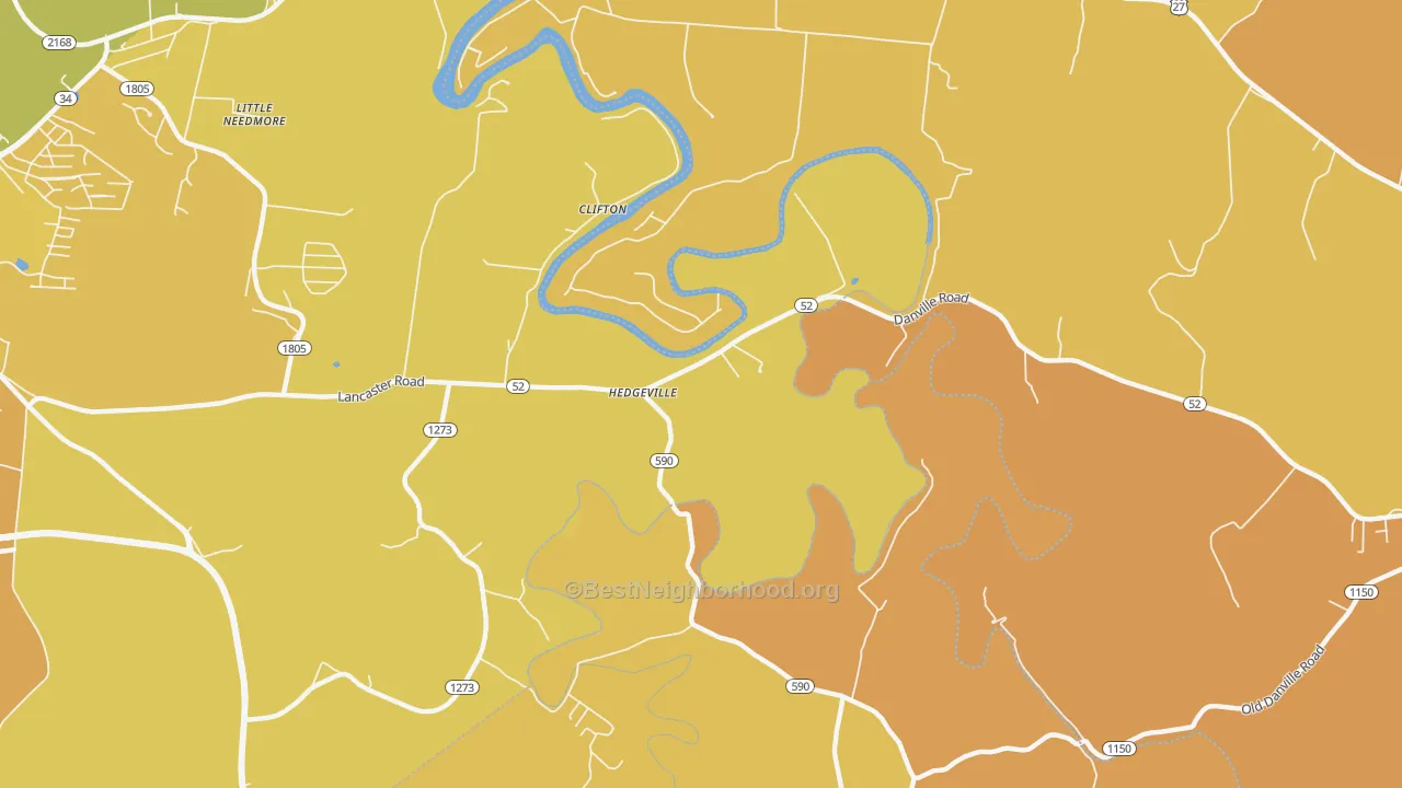 Map of the best neighborhoods in the Clifton area, with better matches in green and worse matches in red