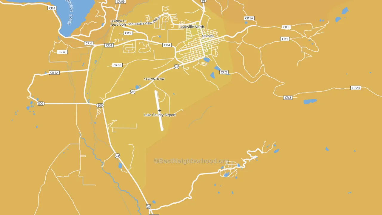 Map of the best neighborhoods in the Climax area, with better matches in green and worse matches in red