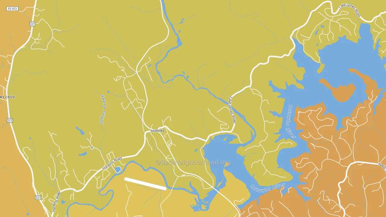 Map of the best neighborhoods in the Clinchfield area, with better matches in green and worse matches in red