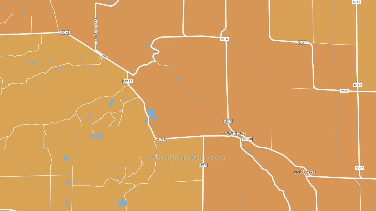 Map of the best neighborhoods in the Clines Island area, with better matches in green and worse matches in red
