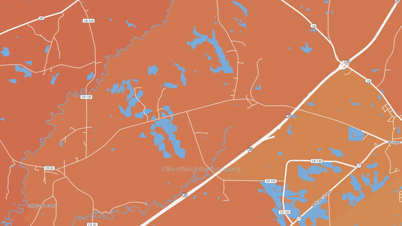 Map of the best neighborhoods in the Clinton area, with better matches in green and worse matches in red