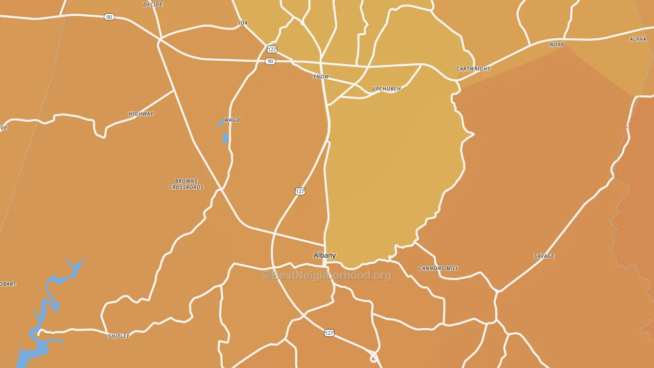Map of the best neighborhoods in the Clinton County area, with better matches in green and worse matches in red