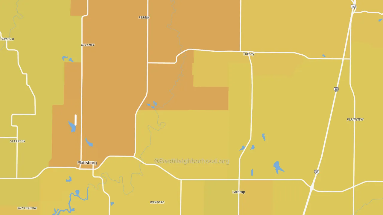 Map of the best neighborhoods in the Clinton County area, with better matches in green and worse matches in red