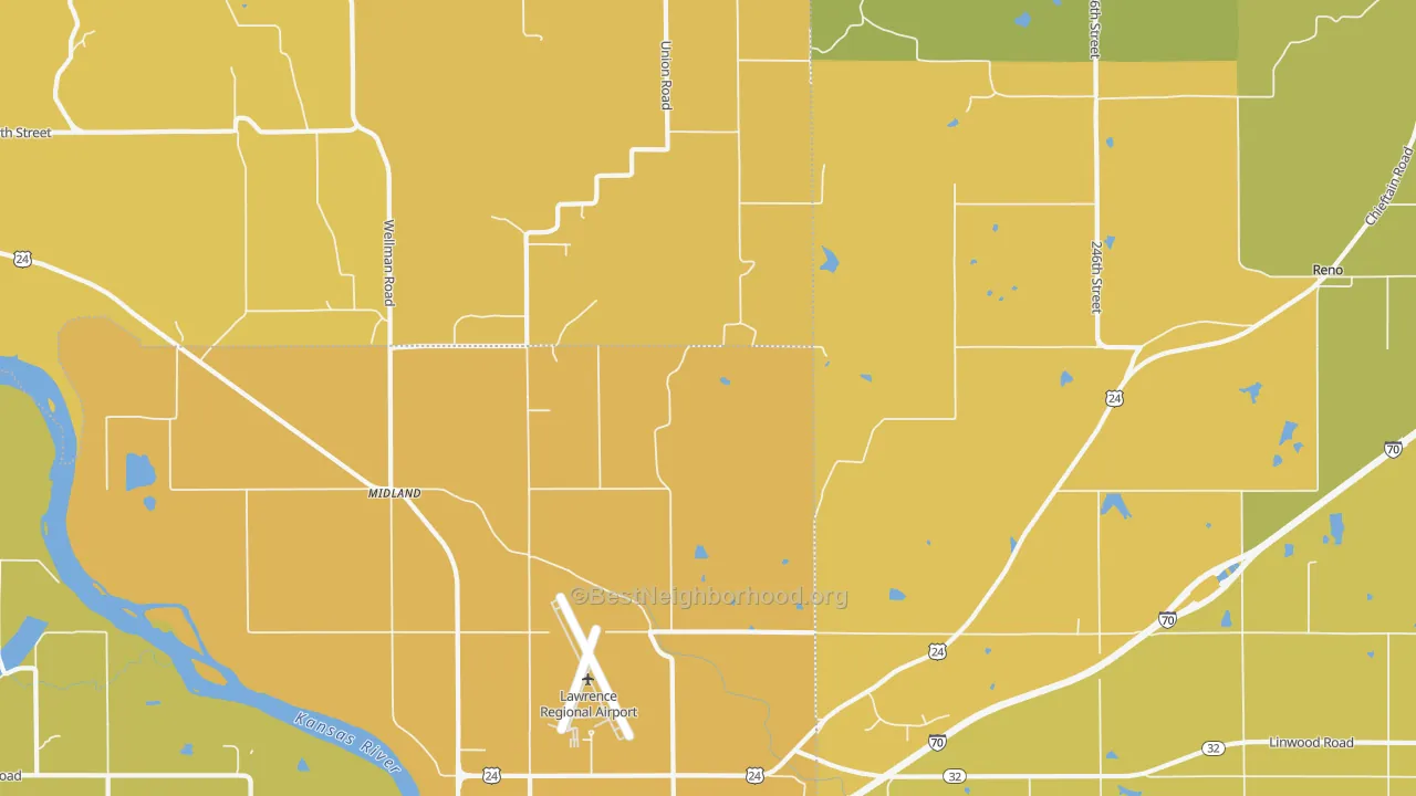 Map of the best neighborhoods in the Clinton area, with better matches in green and worse matches in red