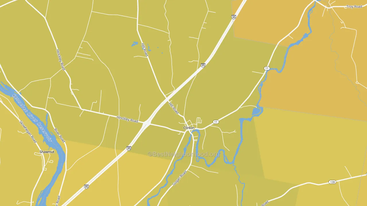 Map of the best neighborhoods in the Clinton area, with better matches in green and worse matches in red