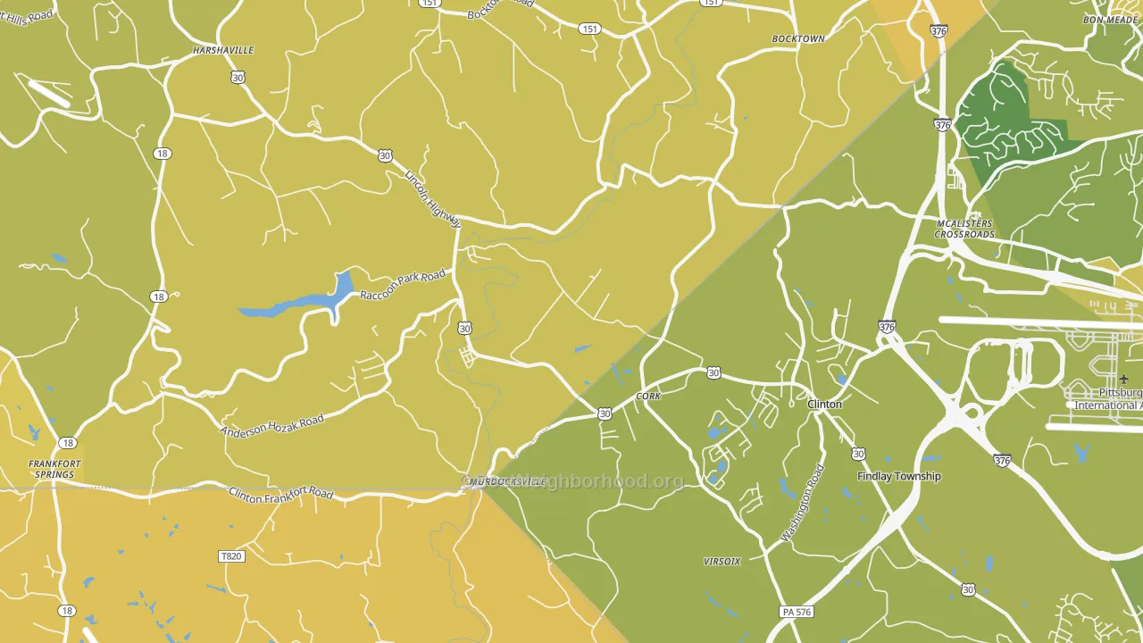 Map of the best neighborhoods in the Clinton area, with better matches in green and worse matches in red