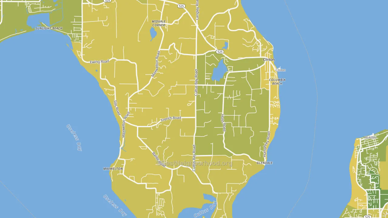 Map of the best neighborhoods in the Clinton area, with better matches in green and worse matches in red