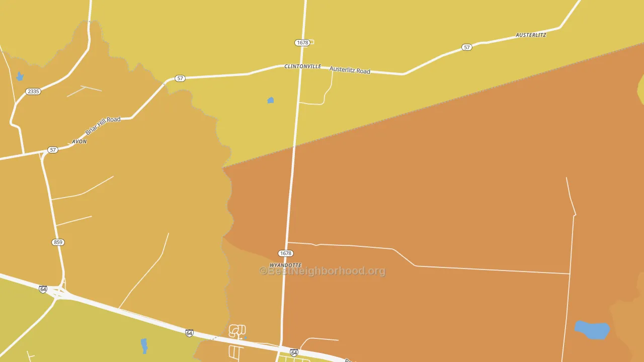 Map of the best neighborhoods in the Clintonville area, with better matches in green and worse matches in red