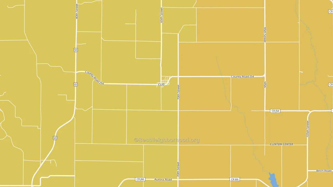 Map of the best neighborhoods in the Clio area, with better matches in green and worse matches in red