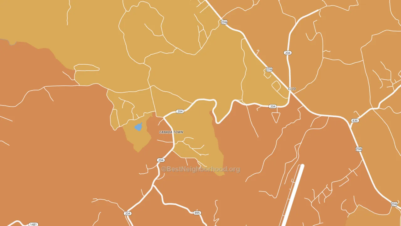 Map of the best neighborhoods in the Clio area, with better matches in green and worse matches in red