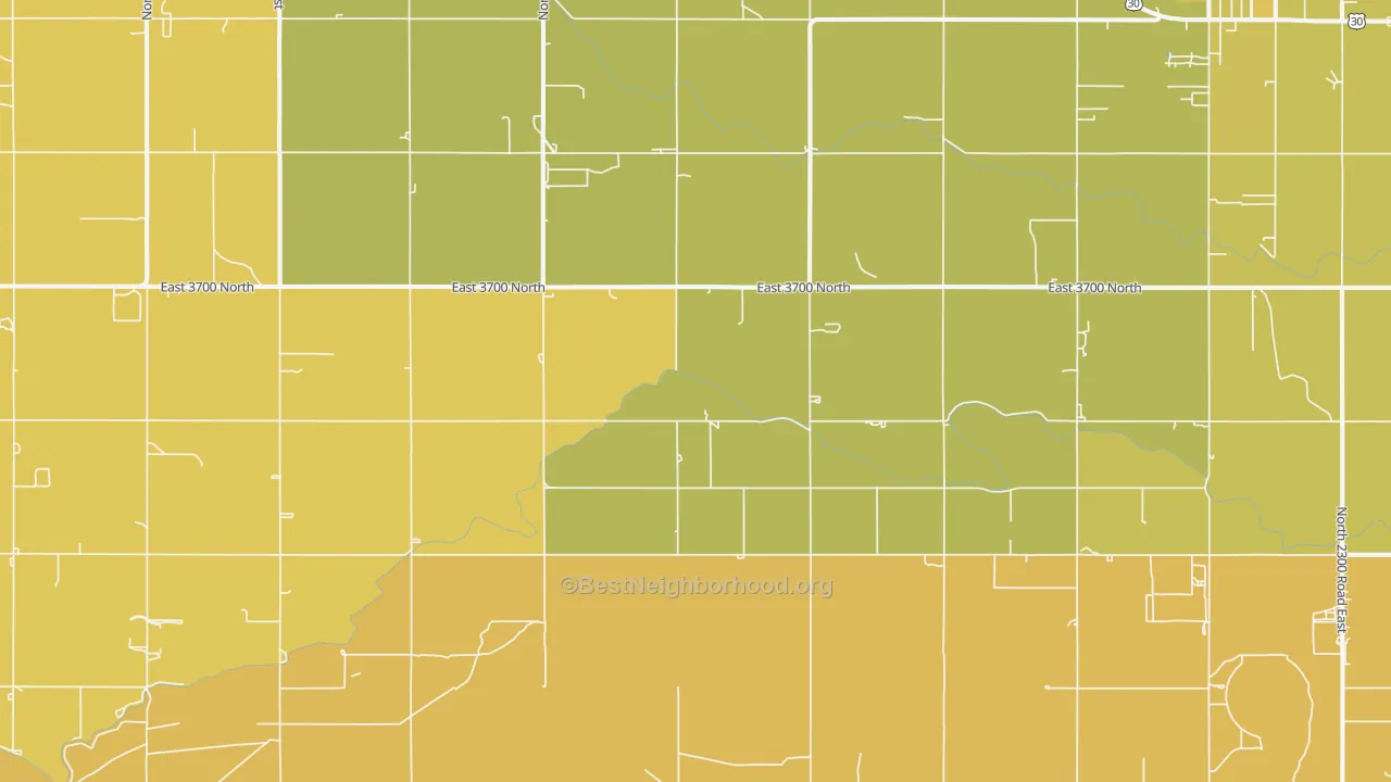 Map of the best neighborhoods in the Clover area, with better matches in green and worse matches in red