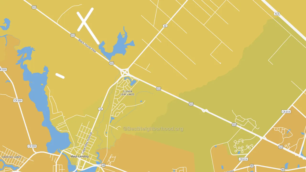 Map of the best neighborhoods in the Clover Leaf Lakes area, with better matches in green and worse matches in red