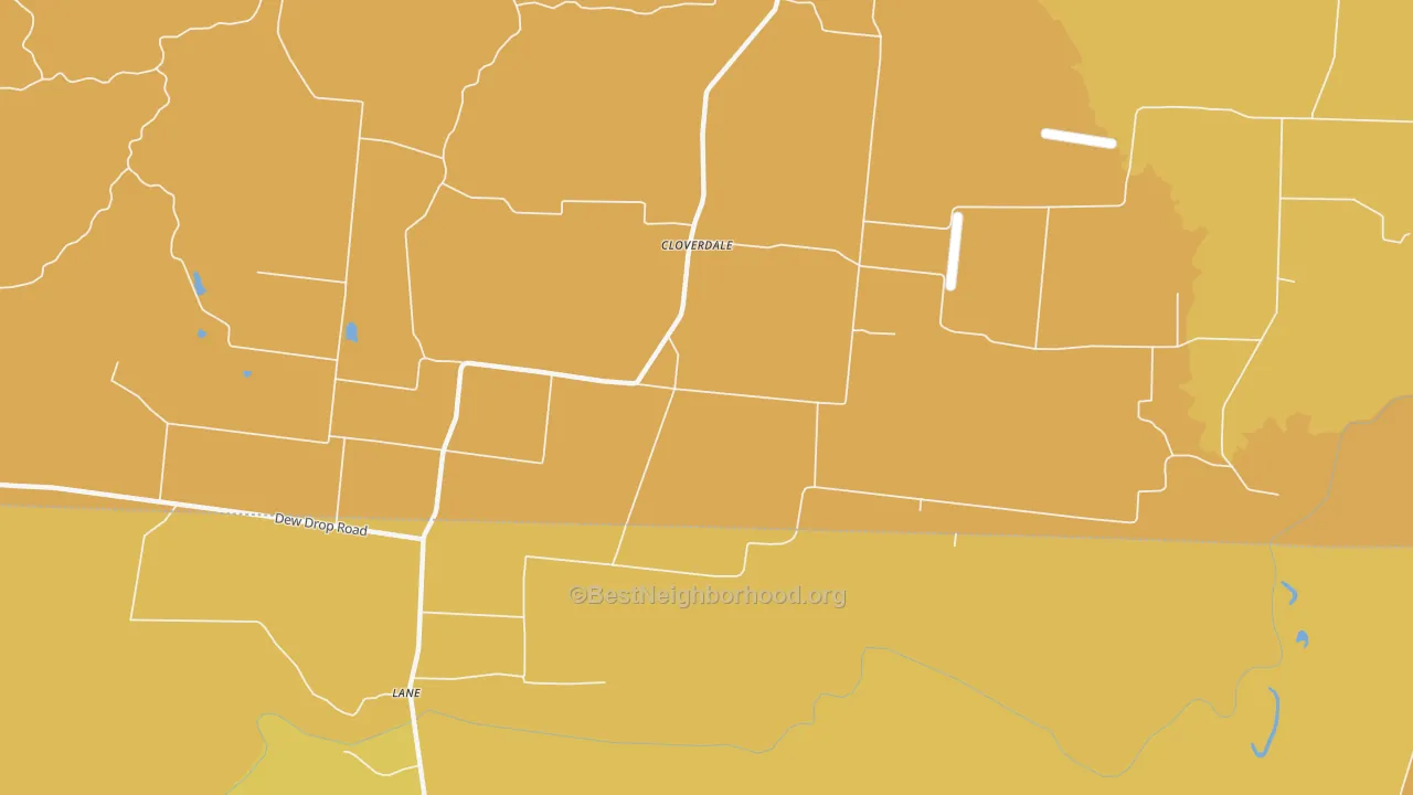 Map of the best neighborhoods in the Cloverdale area, with better matches in green and worse matches in red