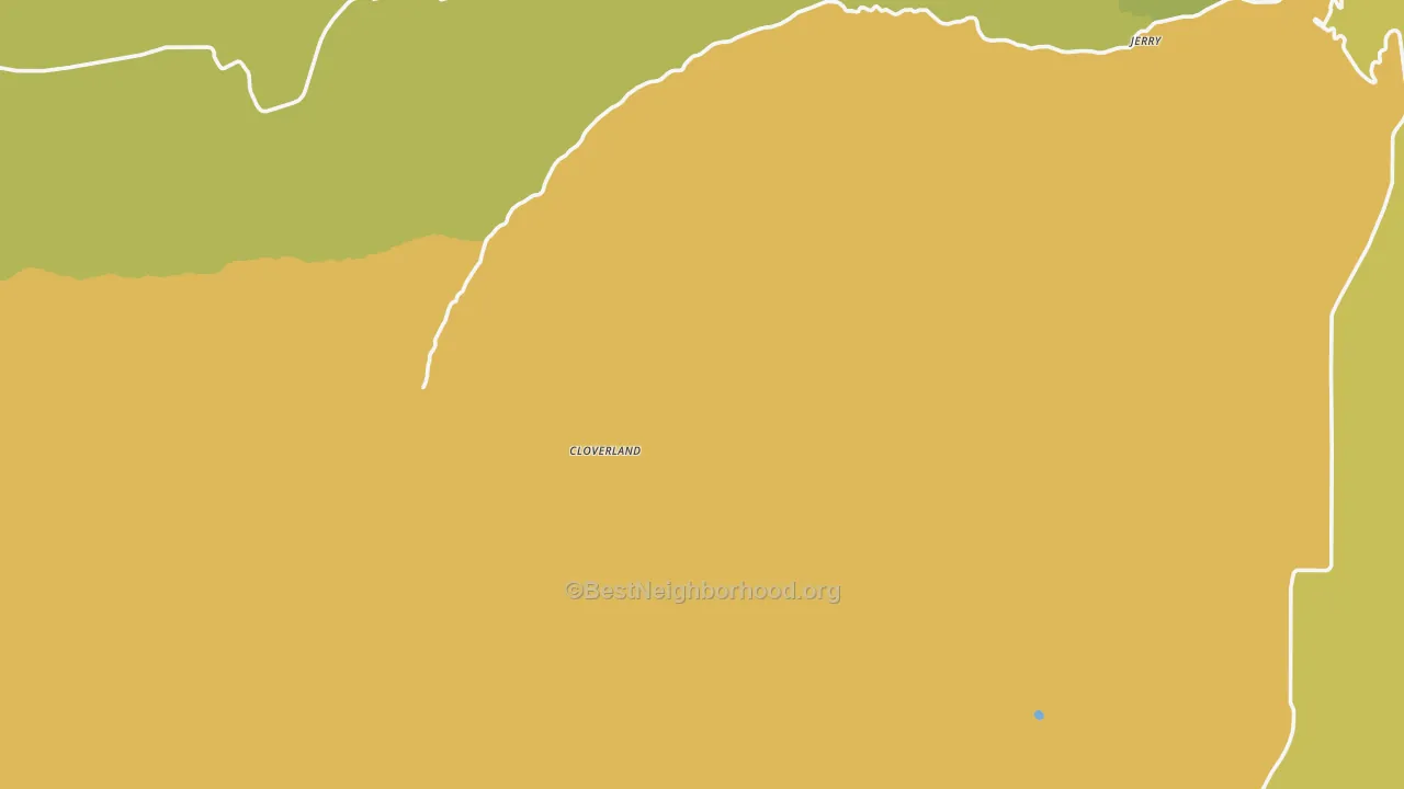 Map of the best neighborhoods in the Cloverland area, with better matches in green and worse matches in red