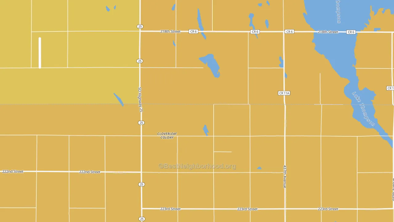 Map of the best neighborhoods in the Cloverleaf Colony area, with better matches in green and worse matches in red