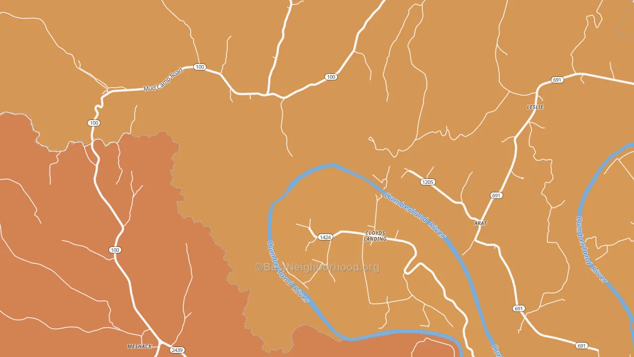 Map of the best neighborhoods in the Cloyds Landing area, with better matches in green and worse matches in red