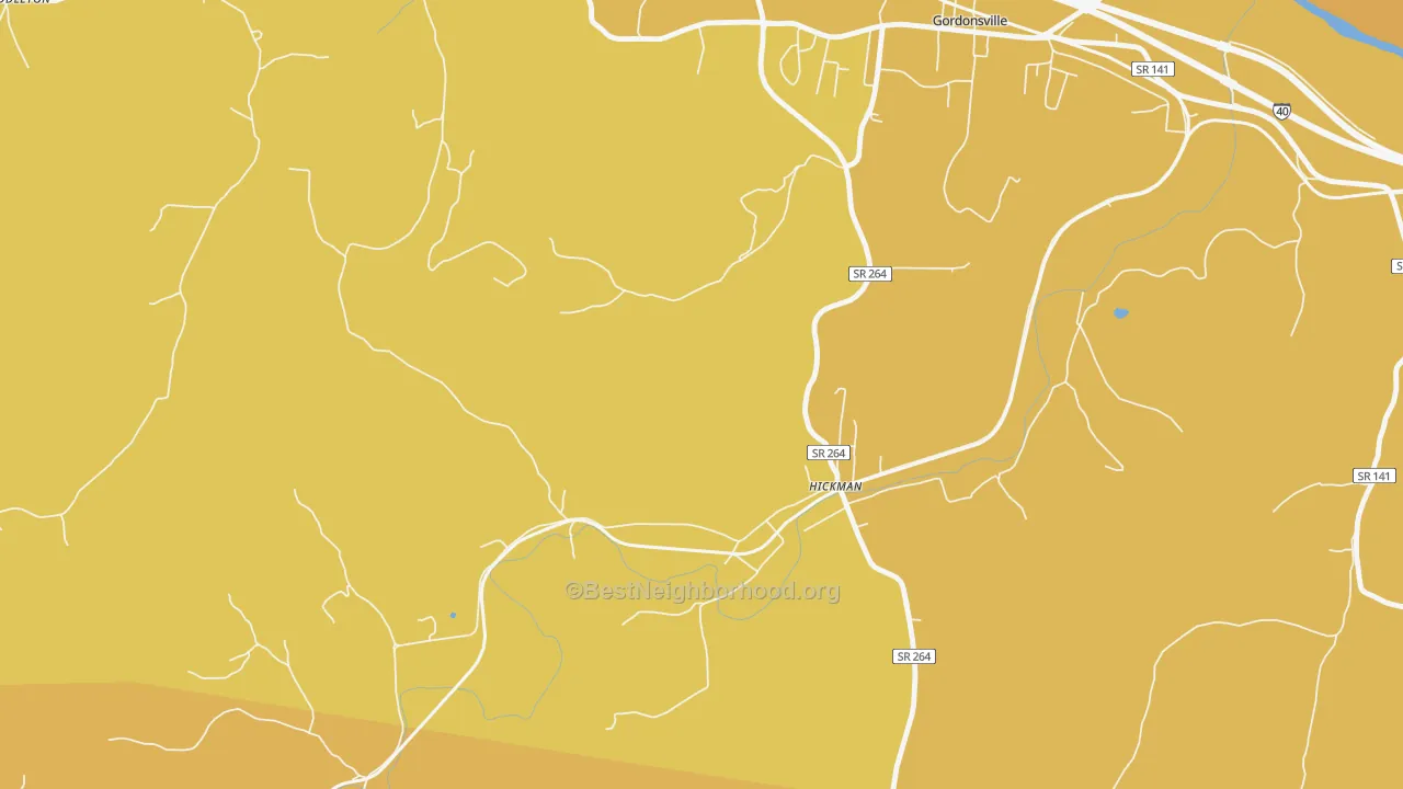 Map of the best neighborhoods in the Club Springs area, with better matches in green and worse matches in red