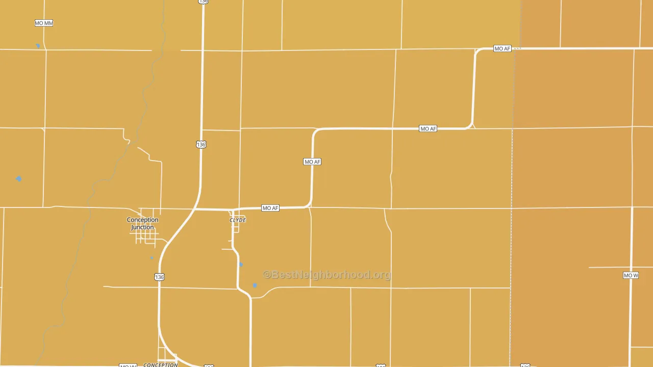 Map of the best neighborhoods in the Clyde area, with better matches in green and worse matches in red