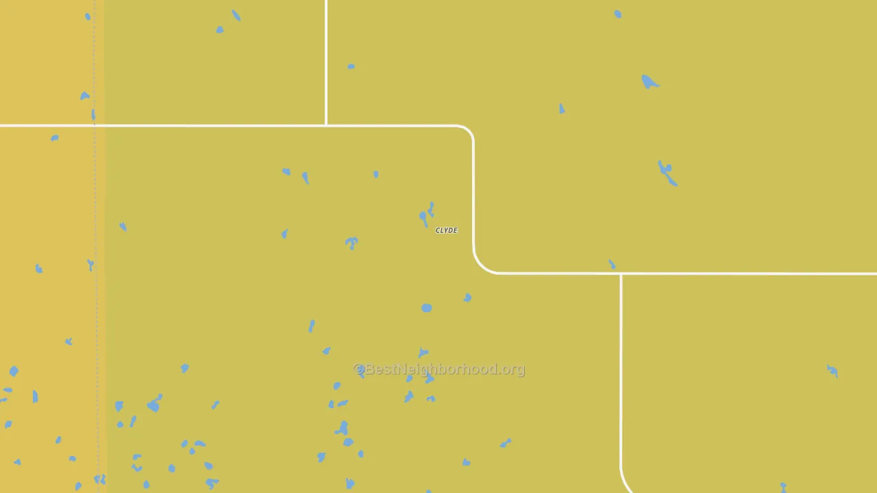 Map of the best neighborhoods in the Clyde area, with better matches in green and worse matches in red