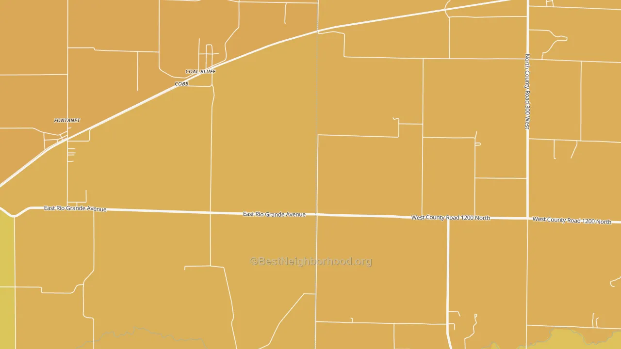 Map of the best neighborhoods in the Coal Bluff area, with better matches in green and worse matches in red