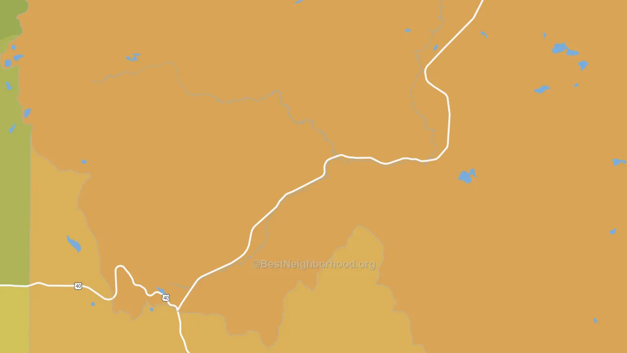 Map of the best neighborhoods in the Coalmont area, with better matches in green and worse matches in red