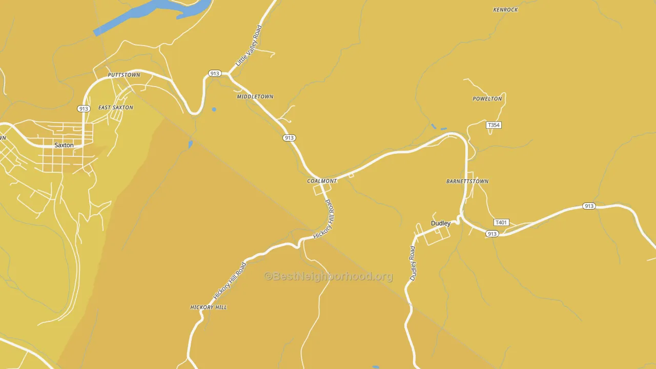 Map of the best neighborhoods in the Coalmont area, with better matches in green and worse matches in red