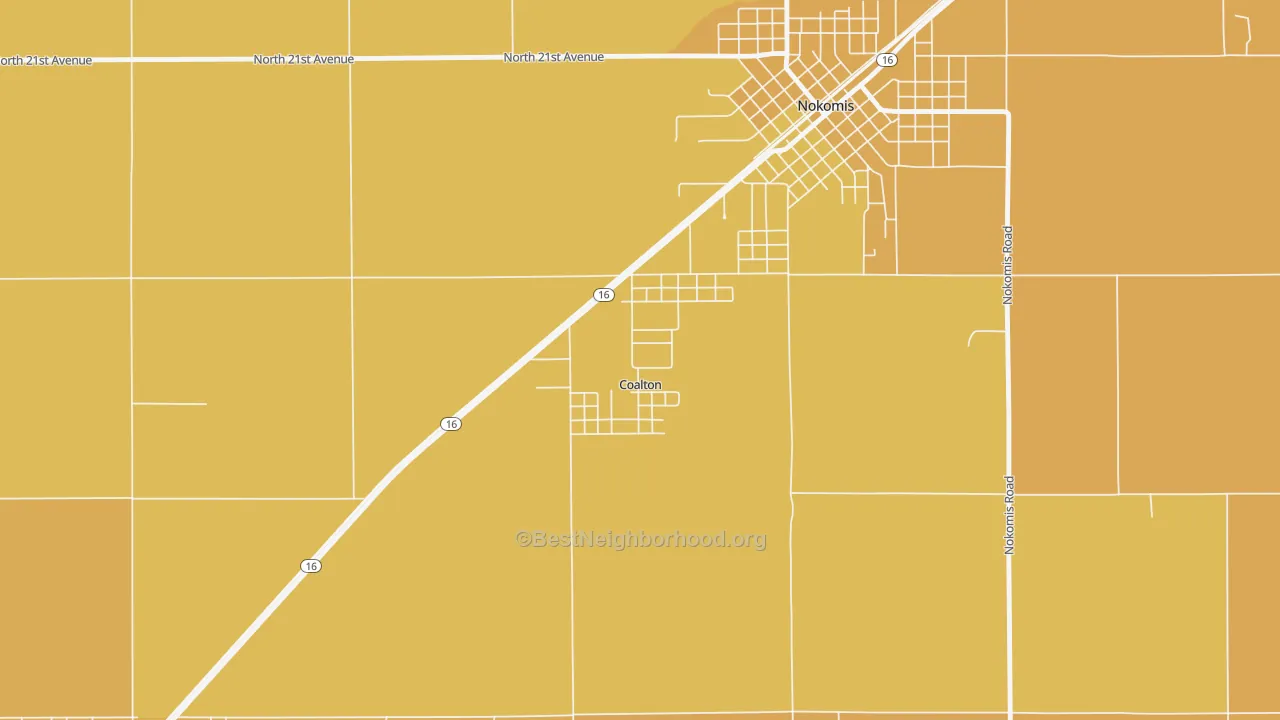 Map of the best neighborhoods in the Coalton area, with better matches in green and worse matches in red