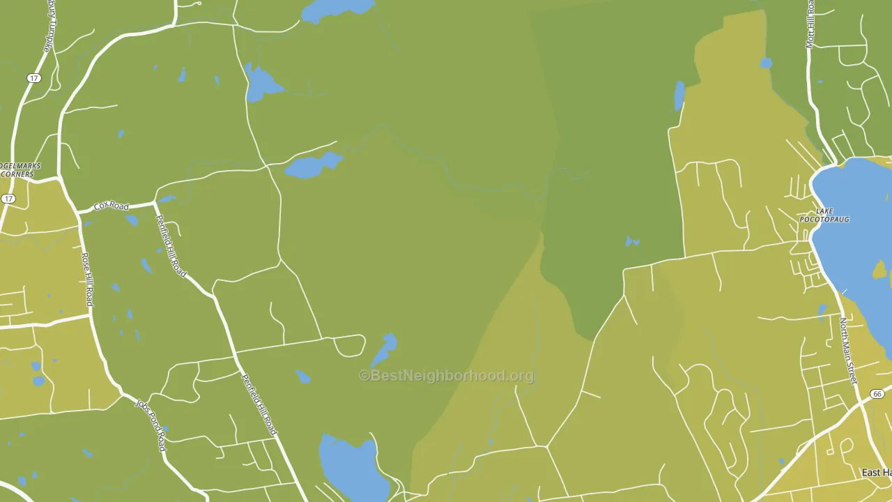 Map of the best neighborhoods in the Cobalt area, with better matches in green and worse matches in red