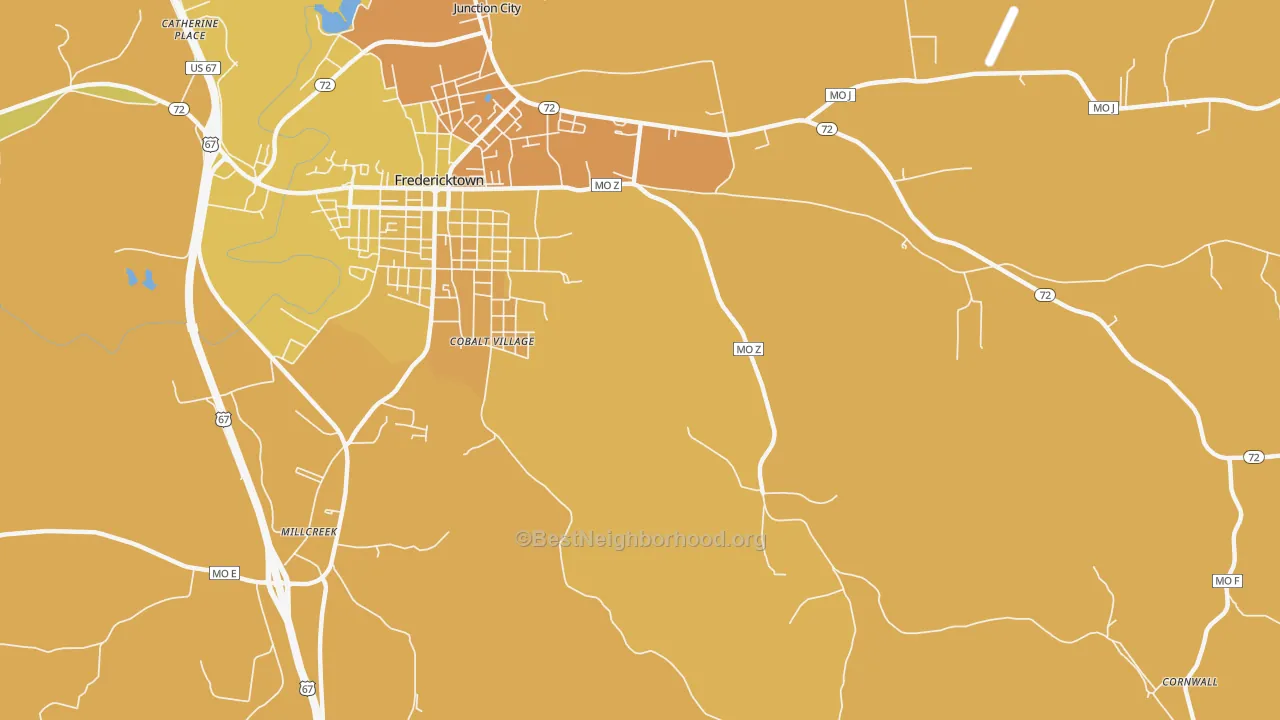 Map of the best neighborhoods in the Cobalt area, with better matches in green and worse matches in red