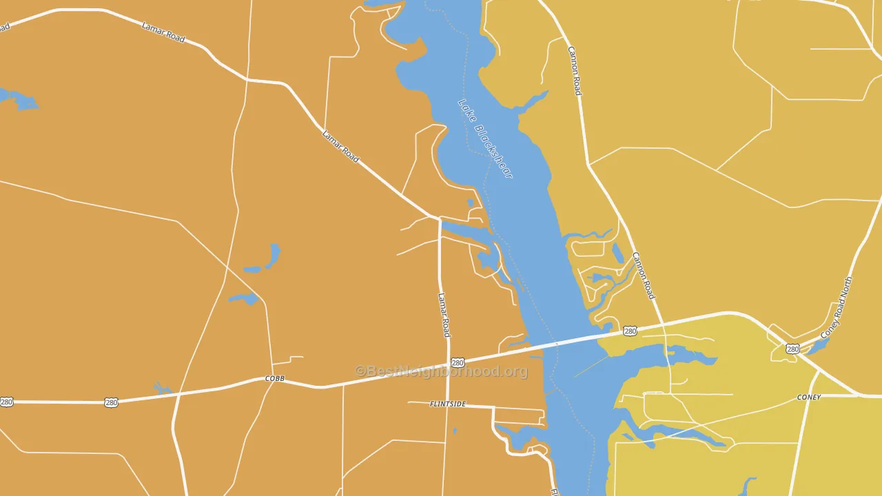 Map of the best neighborhoods in the Cobb area, with better matches in green and worse matches in red