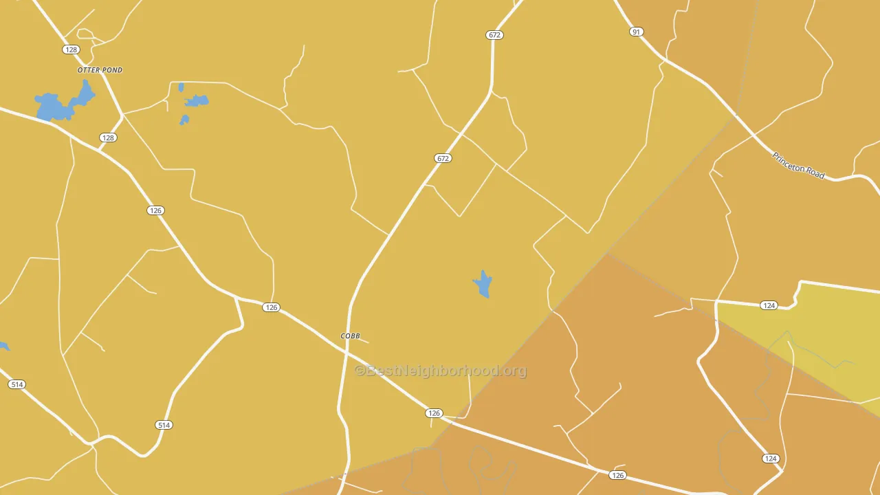 Map of the best neighborhoods in the Cobb area, with better matches in green and worse matches in red