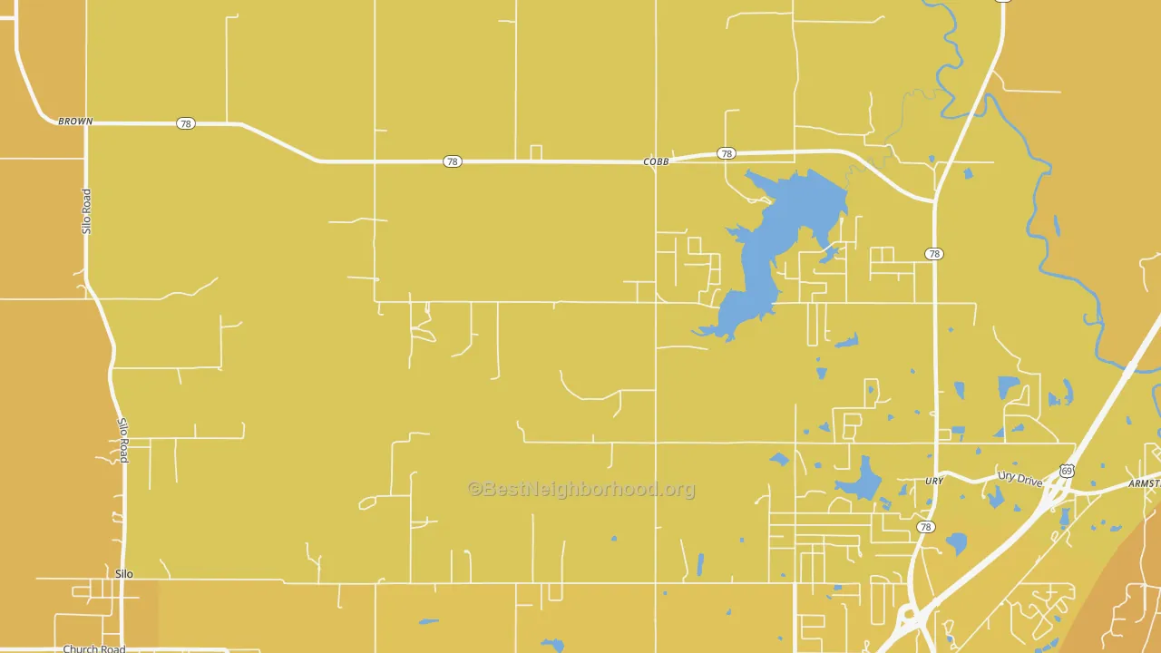 Map of the best neighborhoods in the Cobb area, with better matches in green and worse matches in red
