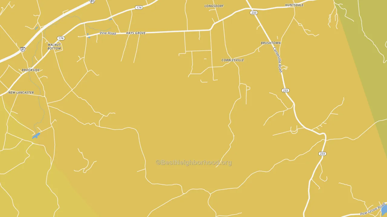Map of the best neighborhoods in the Cobblesville area, with better matches in green and worse matches in red