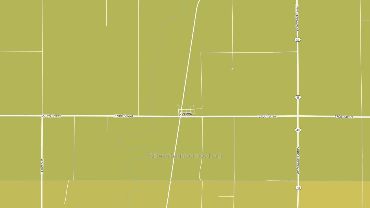 Map of the best neighborhoods in the Coburg area, with better matches in green and worse matches in red