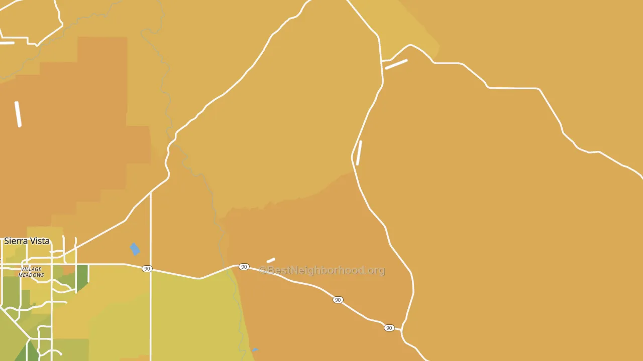 Map of the best neighborhoods in the Cochise County area, with better matches in green and worse matches in red